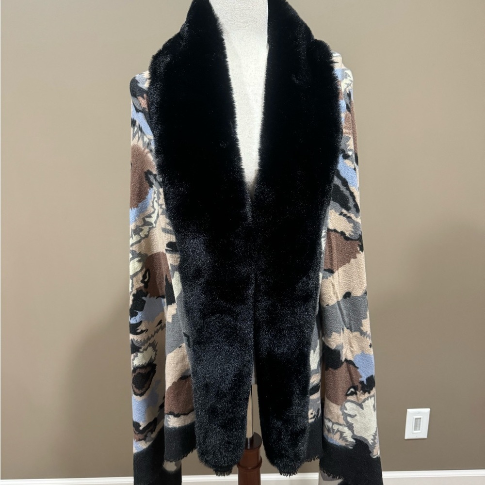 Adonna Women's Multicolor Cape with Black Faux Fur